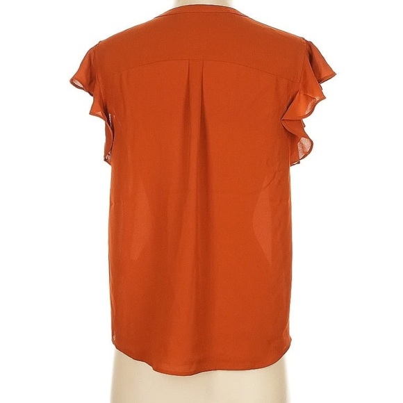 Calvin Klein Burnt Orange Flowy and Feminine Ladies Size Med Short Sleeve Blouse - Picture 3 of 8